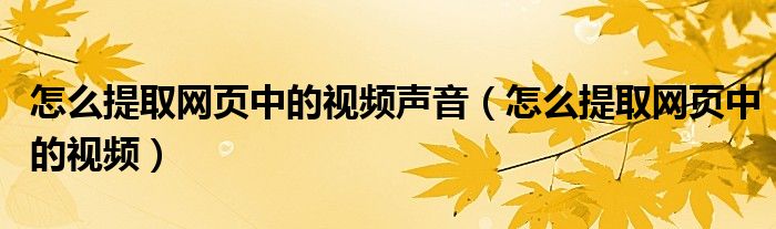 怎么提取網(wǎng)頁中的視頻聲音（怎么提取網(wǎng)頁中的視頻）