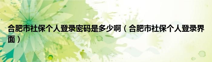 合肥市社保個(gè)人登錄密碼是多少?。ê戏适猩绫€(gè)人登錄界面）