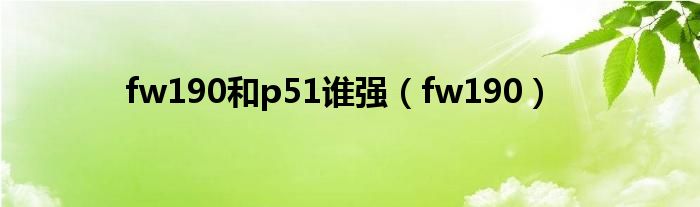 fw190和p51誰強(qiáng)（fw190）
