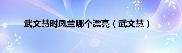 武文慧時(shí)鳳蘭哪個(gè)漂亮（武文慧）
