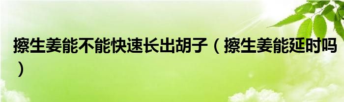 擦生姜能不能快速長出胡子(擦生姜能延時嗎)