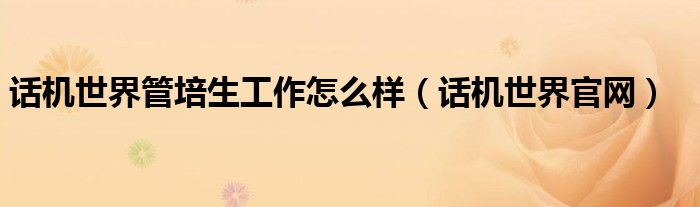 話機世界管培生工作怎么樣（話機世界官網）
