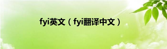fyi英文(fyi翻譯中文)