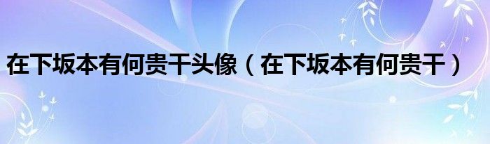 在下坂本有何貴干頭像（在下坂本有何貴干）