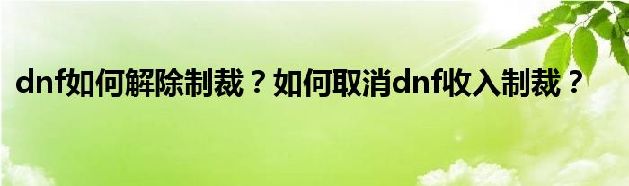 dnf如何解除制裁？如何取消dnf收入制裁？