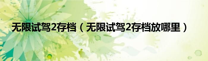 無限試駕2存檔（無限試駕2存檔放哪里）