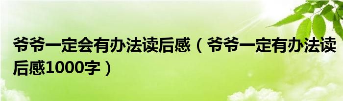 爺爺一定會有辦法讀后感（爺爺一定有辦法讀后感1000字）