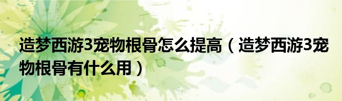 造夢西游3寵物根骨怎么提高（造夢西游3寵物根骨有什么用）