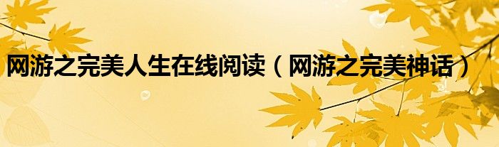 網(wǎng)游之完美人生在線閱讀（網(wǎng)游之完美神話）