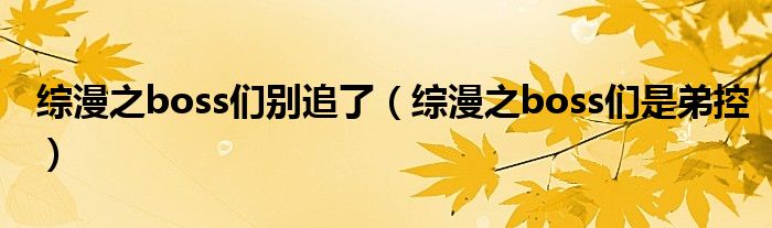 綜漫之boss們別追了（綜漫之boss們是弟控）