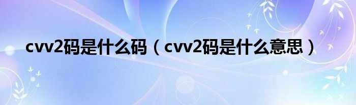 cvv2碼是什么碼（cvv2碼是什么意思）