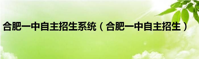合肥一中自主招生系統(tǒng)（合肥一中自主招生）