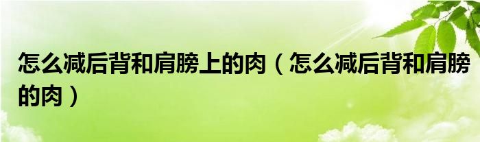 怎么減后背和肩膀上的肉(怎么減后背和肩膀的肉)