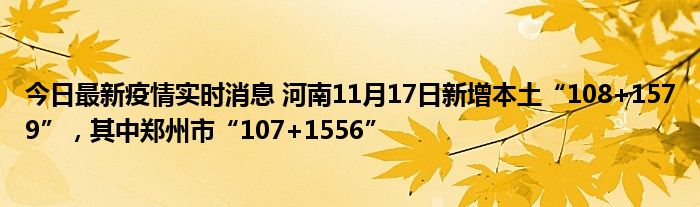 今日最新疫情實時消息 河南11月17日新增本土“108+1579”，其中鄭州市“107+1556”