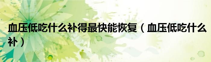 血壓低吃什么補(bǔ)得最快能恢復(fù)（血壓低吃什么補(bǔ)）