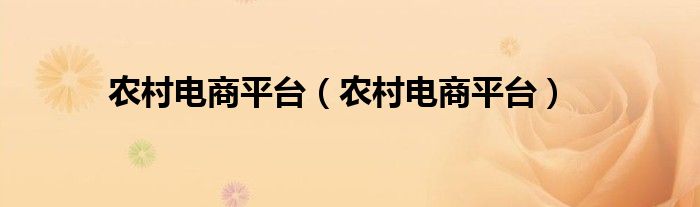 農(nóng)村電商平臺（農(nóng)村電商平臺）