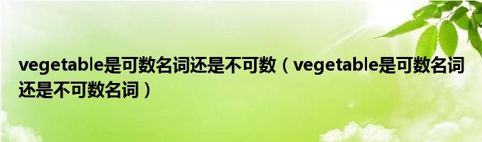 vegetable是可數(shù)名詞還是不可數(shù)（vegetable是可數(shù)名詞還是不可數(shù)名詞）