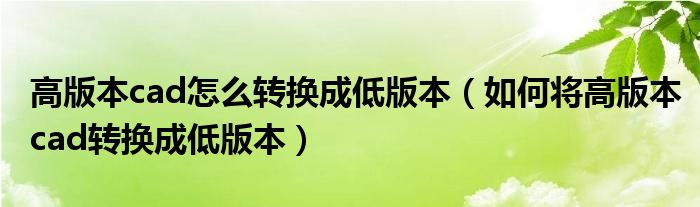 高版本cad怎么轉(zhuǎn)換成低版本（如何將高版本cad轉(zhuǎn)換成低版本）