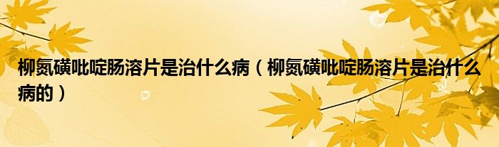 柳氮磺吡啶腸溶片是治什么?。沁拎つc溶片是治什么病的）