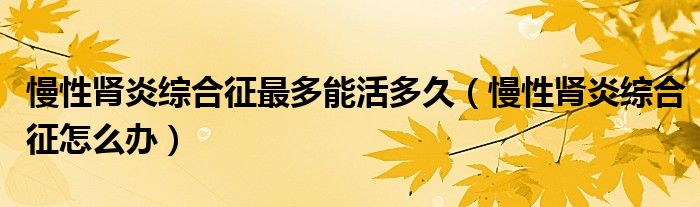 慢性腎炎綜合征最多能活多久（慢性腎炎綜合征怎么辦）