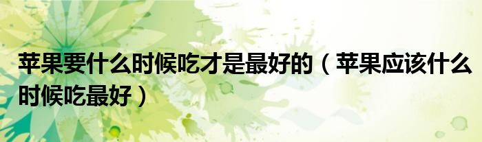 蘋果要什么時(shí)候吃才是最好的（蘋果應(yīng)該什么時(shí)候吃最好）