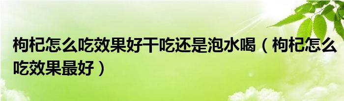 枸杞怎么吃效果好干吃還是泡水喝（枸杞怎么吃效果最好）