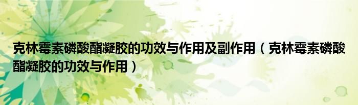 克林霉素磷酸酯凝膠的功效與作用及副作用（克林霉素磷酸酯凝膠的功效與作用）