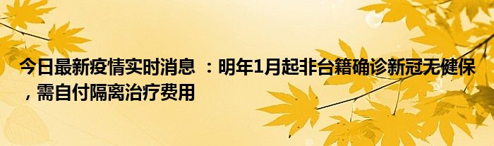 今日最新疫情實時消息 ：明年1月起非臺籍確診新冠無健保，需自付隔離治療費用