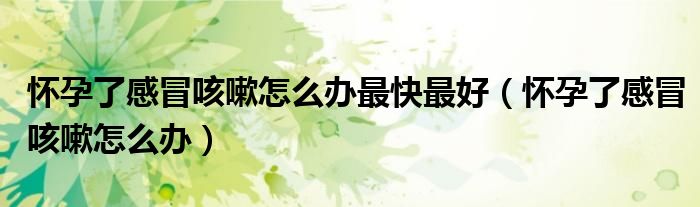 懷孕了感冒咳嗽怎么辦最快最好（懷孕了感冒咳嗽怎么辦）
