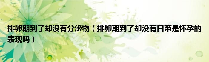 排卵期到了卻沒有分泌物（排卵期到了卻沒有白帶是懷孕的表現(xiàn)嗎）