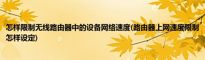 怎樣限制無線路由器中的設(shè)備網(wǎng)絡(luò)速度(路由器上網(wǎng)速度限制怎樣設(shè)定)