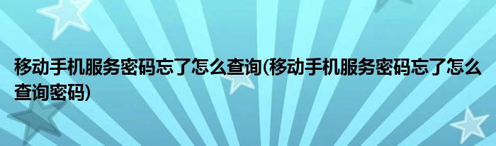 移動手機(jī)服務(wù)密碼忘了怎么查詢(移動手機(jī)服務(wù)密碼忘了怎么查詢密碼)