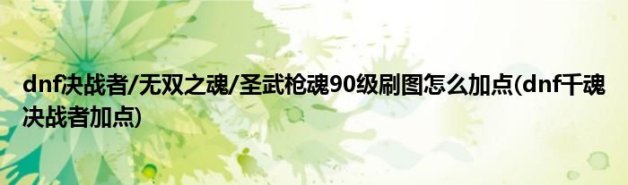 dnf決戰(zhàn)者/無雙之魂/圣武槍魂90級(jí)刷圖怎么加點(diǎn)(dnf千魂決戰(zhàn)者加點(diǎn))