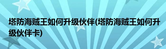塔防海賊王如何升級伙伴(塔防海賊王如何升級伙伴卡)