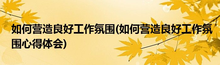如何營(yíng)造良好工作氛圍(如何營(yíng)造良好工作氛圍心得體會(huì))