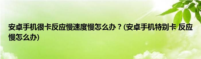 安卓手機(jī)很卡反應(yīng)慢速度慢怎么辦？(安卓手機(jī)特別卡 反應(yīng)慢怎么辦)