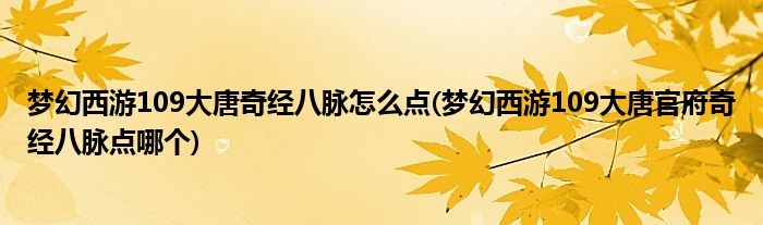 夢幻西游109大唐奇經(jīng)八脈怎么點(夢幻西游109大唐官府奇經(jīng)八脈點哪個)