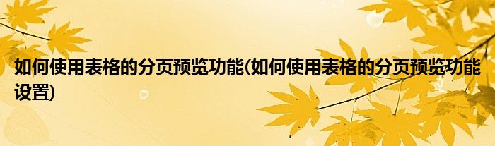 如何使用表格的分頁預(yù)覽功能(如何使用表格的分頁預(yù)覽功能設(shè)置)