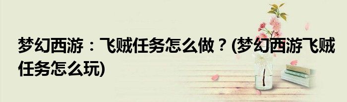 夢(mèng)幻西游：飛賊任務(wù)怎么做？(夢(mèng)幻西游飛賊任務(wù)怎么玩)