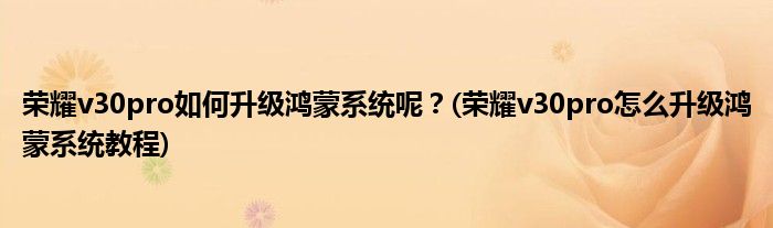 榮耀v30pro如何升級鴻蒙系統(tǒng)呢？(榮耀v30pro怎么升級鴻蒙系統(tǒng)教程)