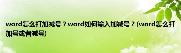 word怎么打加減號(hào)？word如何輸入加減號(hào)？(word怎么打加號(hào)或者減號(hào))