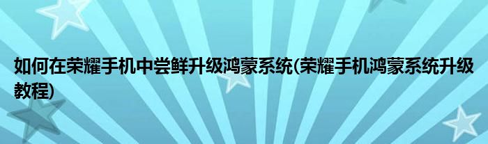 如何在榮耀手機(jī)中嘗鮮升級鴻蒙系統(tǒng)(榮耀手機(jī)鴻蒙系統(tǒng)升級教程)