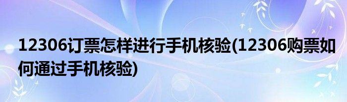 12306訂票怎樣進(jìn)行手機核驗(12306購票如何通過手機核驗)