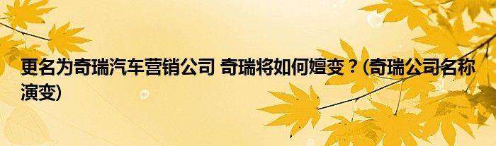 更名為奇瑞汽車營(yíng)銷公司 奇瑞將如何嬗變？(奇瑞公司名稱演變)