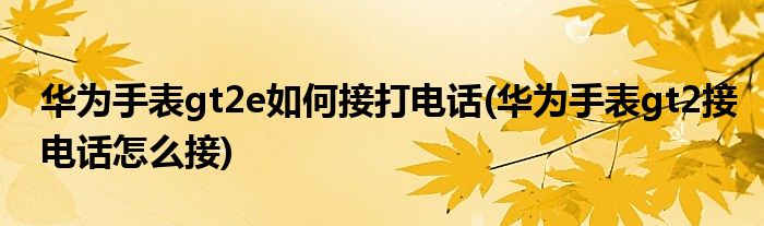 華為手表gt2e如何接打電話(華為手表gt2接電話怎么接)