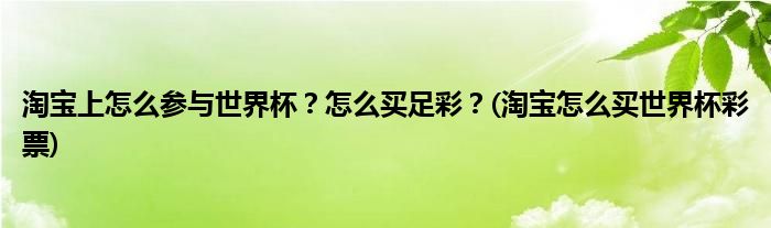 淘寶上怎么參與世界杯？怎么買足彩？(淘寶怎么買世界杯彩票)