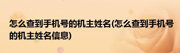 怎么查到手機(jī)號(hào)的機(jī)主姓名(怎么查到手機(jī)號(hào)的機(jī)主姓名信息)