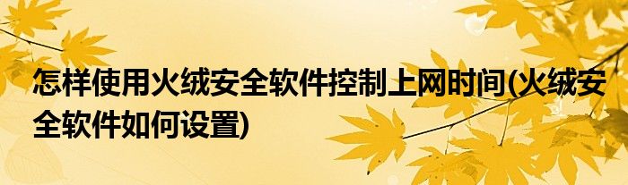 怎樣使用火絨安全軟件控制上網(wǎng)時間(火絨安全軟件如何設(shè)置)