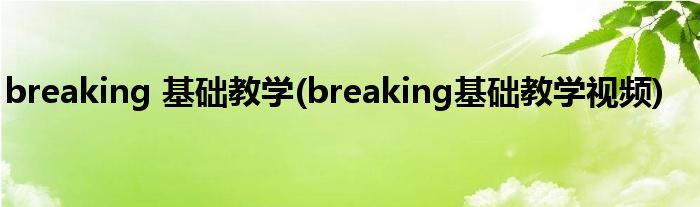 breaking 基礎(chǔ)教學(xué)(breaking基礎(chǔ)教學(xué)視頻)