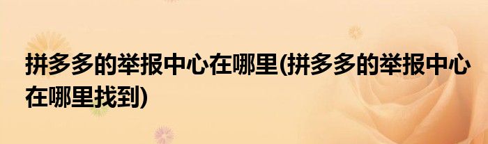 拼多多的舉報中心在哪里(拼多多的舉報中心在哪里找到)